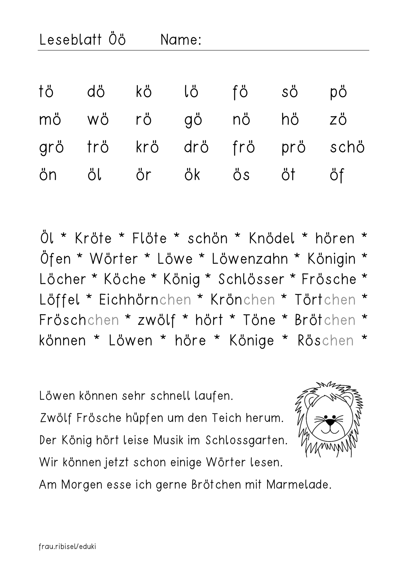 Leseblatt Ö/ö für Klasse 1 – Unterrichtsmaterial im Fach Deutsch
