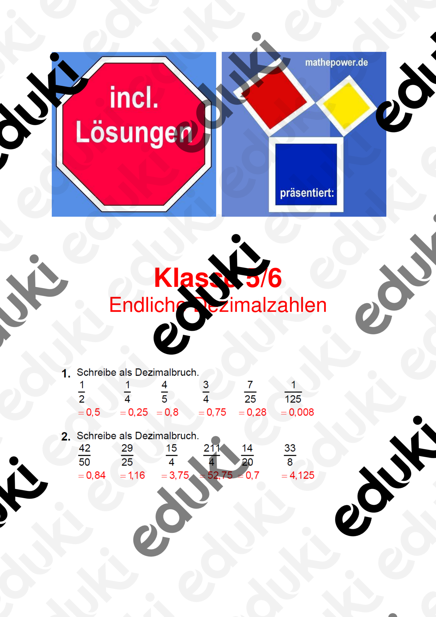 Dezimalzahlen - Endliche Dezimalzahlen - incl. Lösungen ...