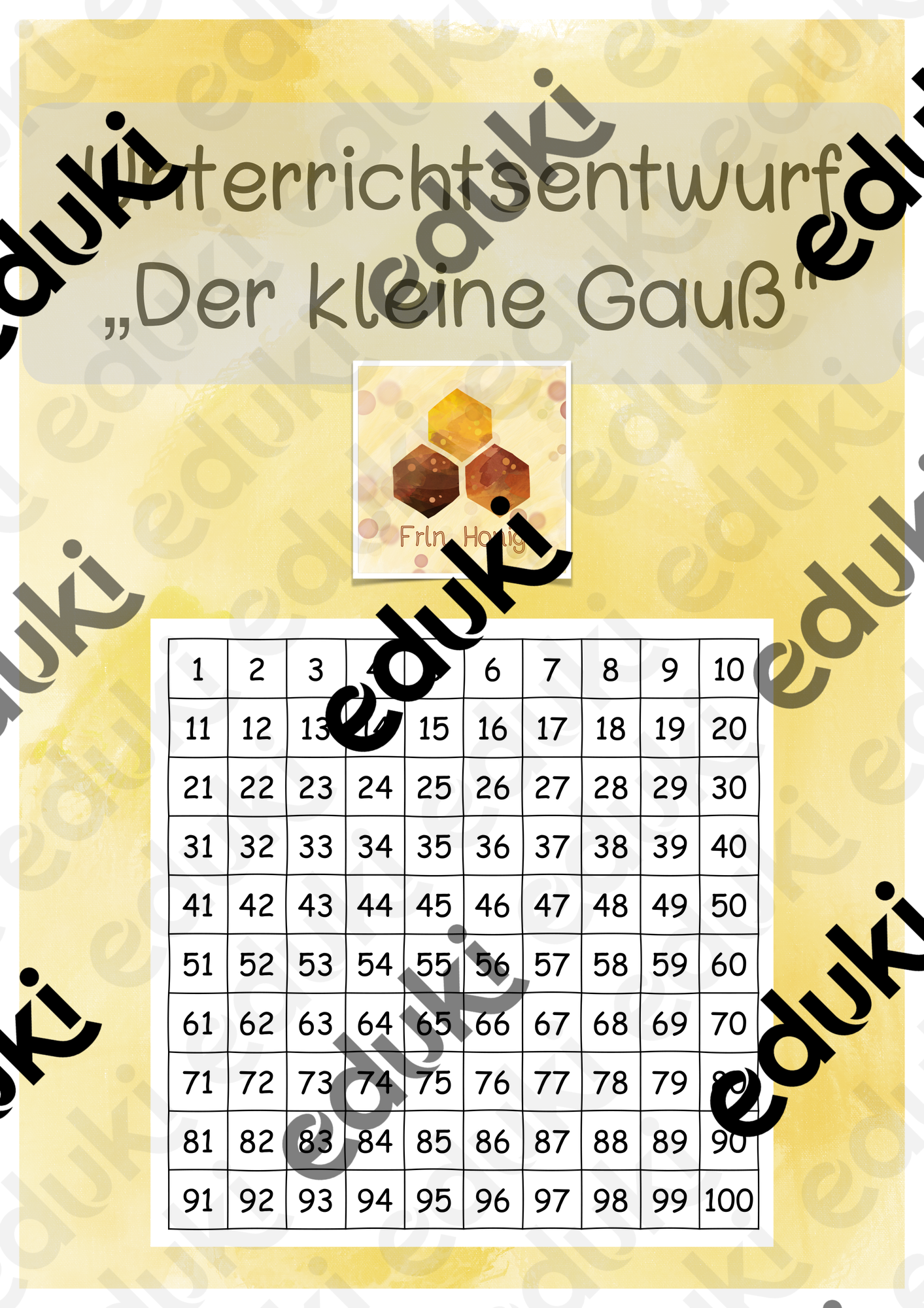Unterrichtsentwurf: Summenformel von Gauß – Unterrichtsmaterial im Fach ...