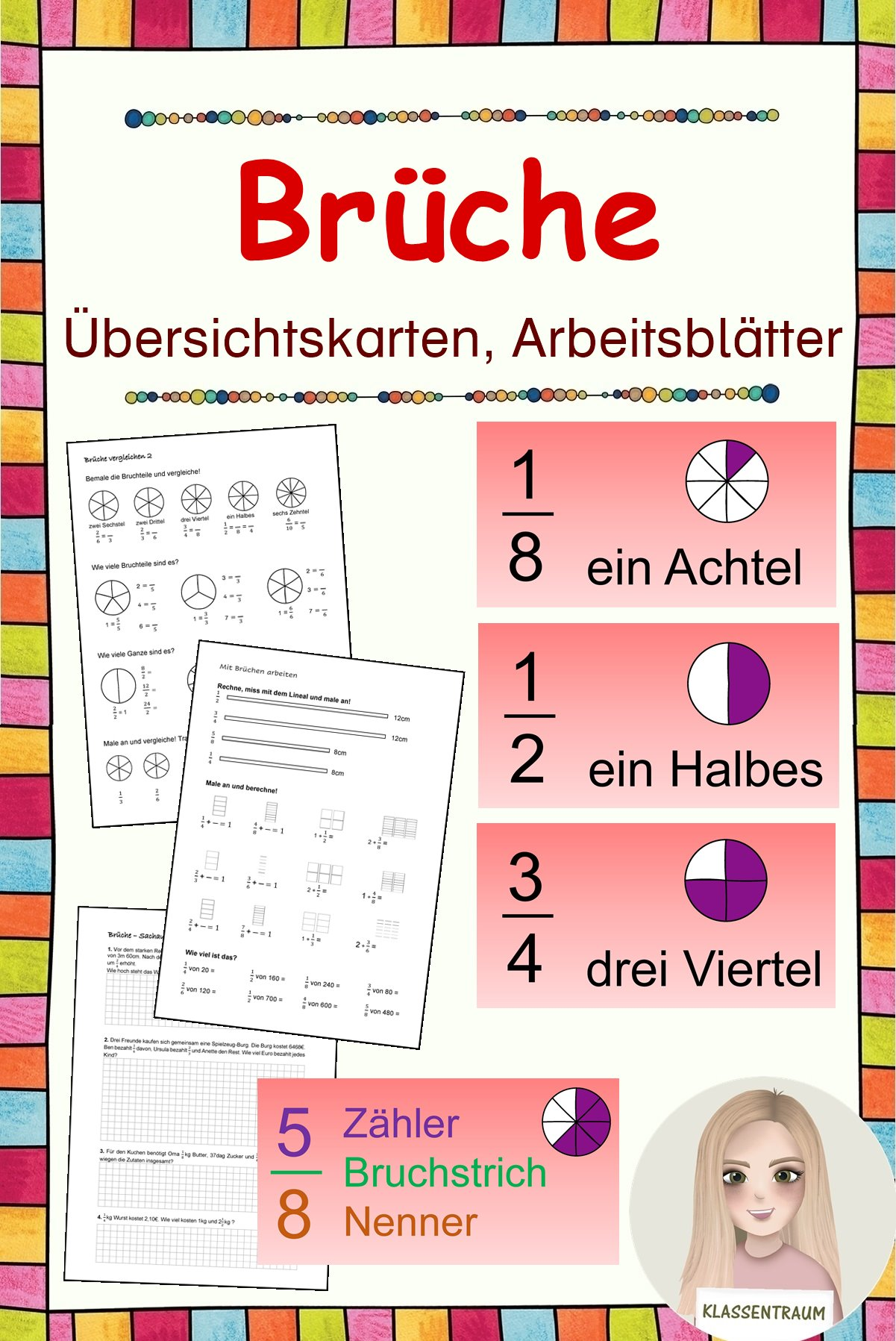 Brüche - Übersichtskarten und Arbeitsblätter – Unterrichtsmaterial im